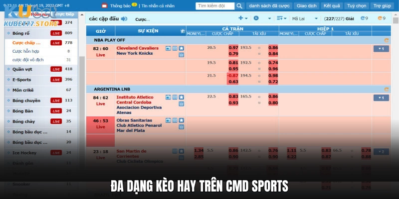 Đa dạng kèo hay trên CMD Sports